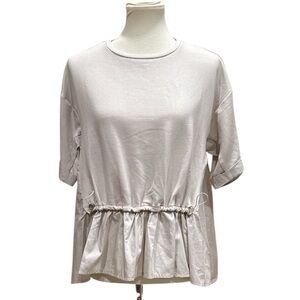 NWT Adrianna Papell Women Terry Elbow Sleeve Drawstring Peplum Top Size Small